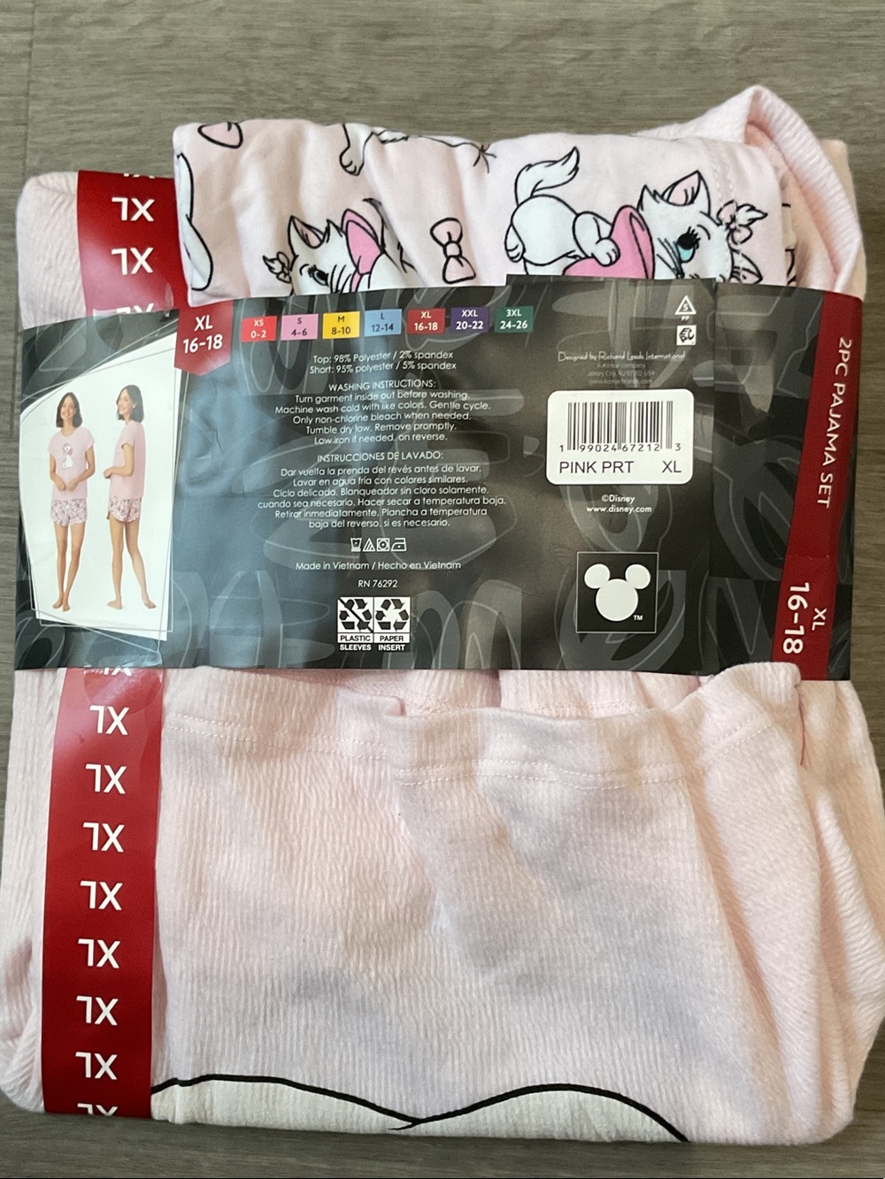 Disney The Aristocats Pink & White 2-Piece Pajama Set XL - Picture 2 of 3